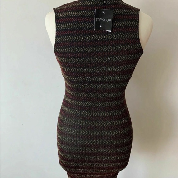 Topshop Deep Plunge Mini Bodycon Dress Size 8 Metallic Thread - Picture 4 of 7